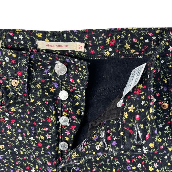 Levi’s Wedgie Straight Jeans Cropped Ultra High Waisted Floral Secret Garden 24 - Picture 5 of 8